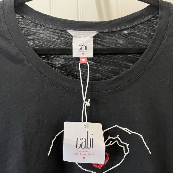 Darling Cabi # 4197 "Love You Tee" Boxy Fit Dropped Shoulders Black Top Size M - Picture 6 of 11